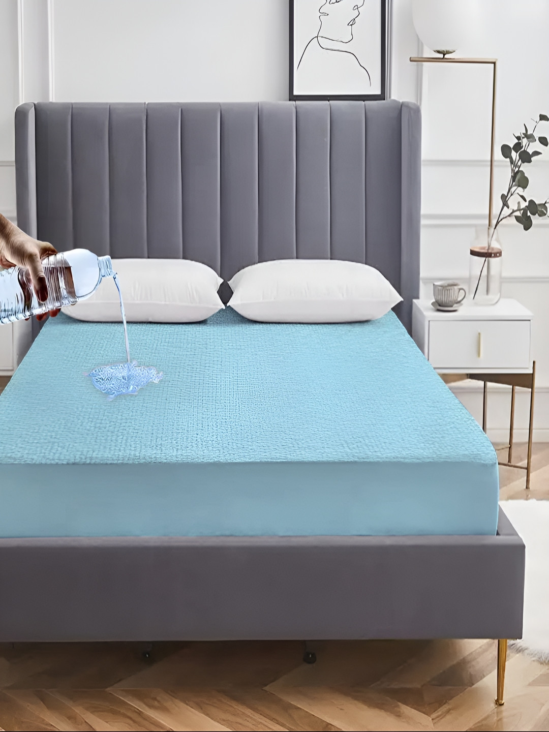 AVI Blue Terry Cotton Water Resistant Single Bed Mattress Protector
