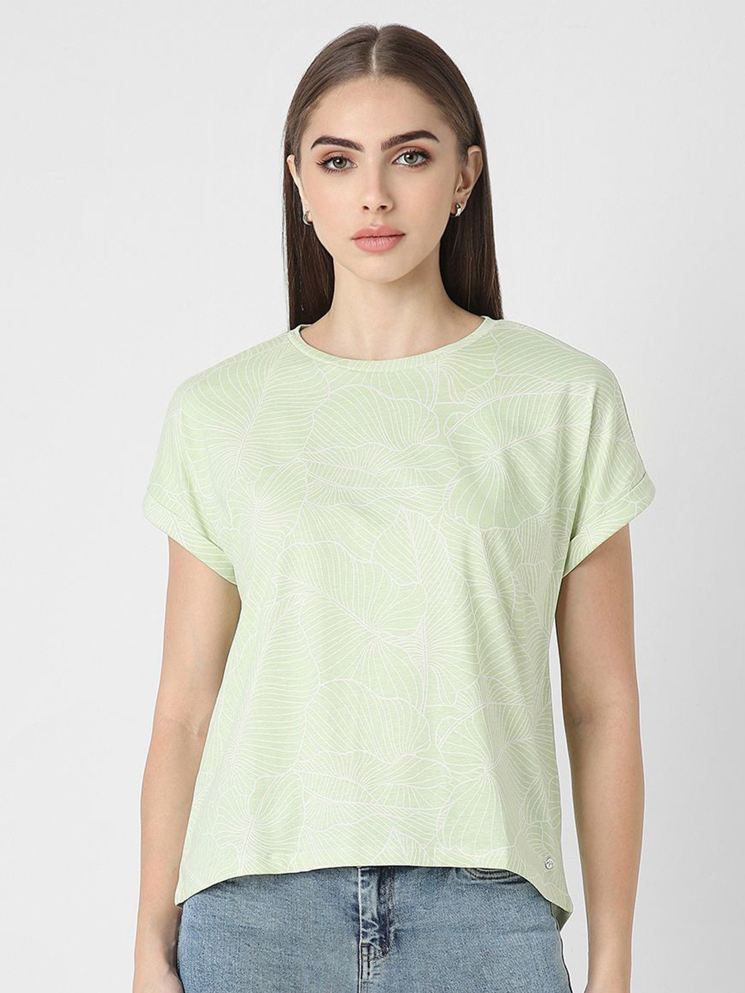 Van Heusen Woman Women Tropical Solid Tropical Round Neck Cotton Top