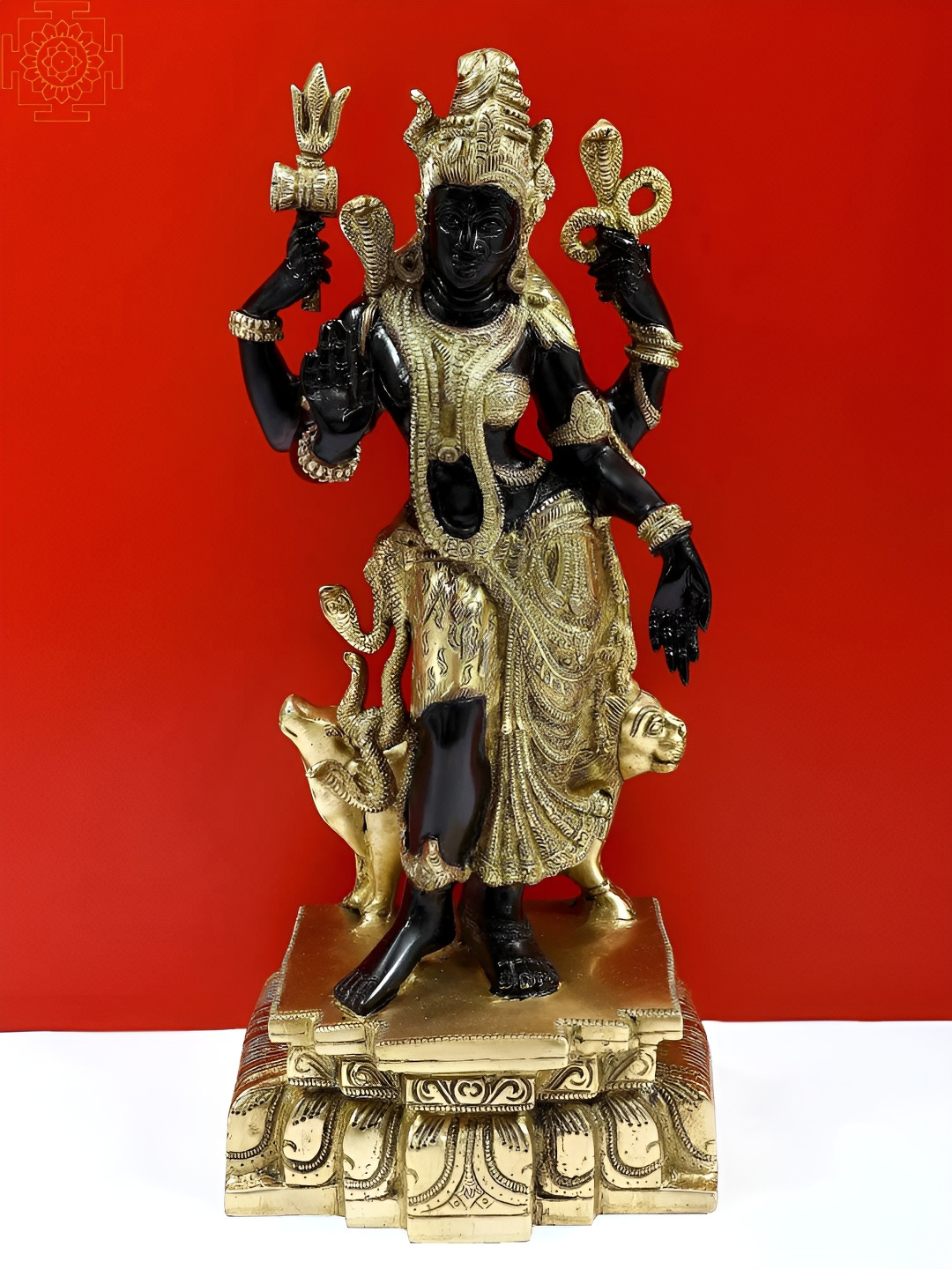 Exotic India Ardhanarishvara Black Brass Metallic Prayer Room Hand Made Large Showpiece - 17 Inches