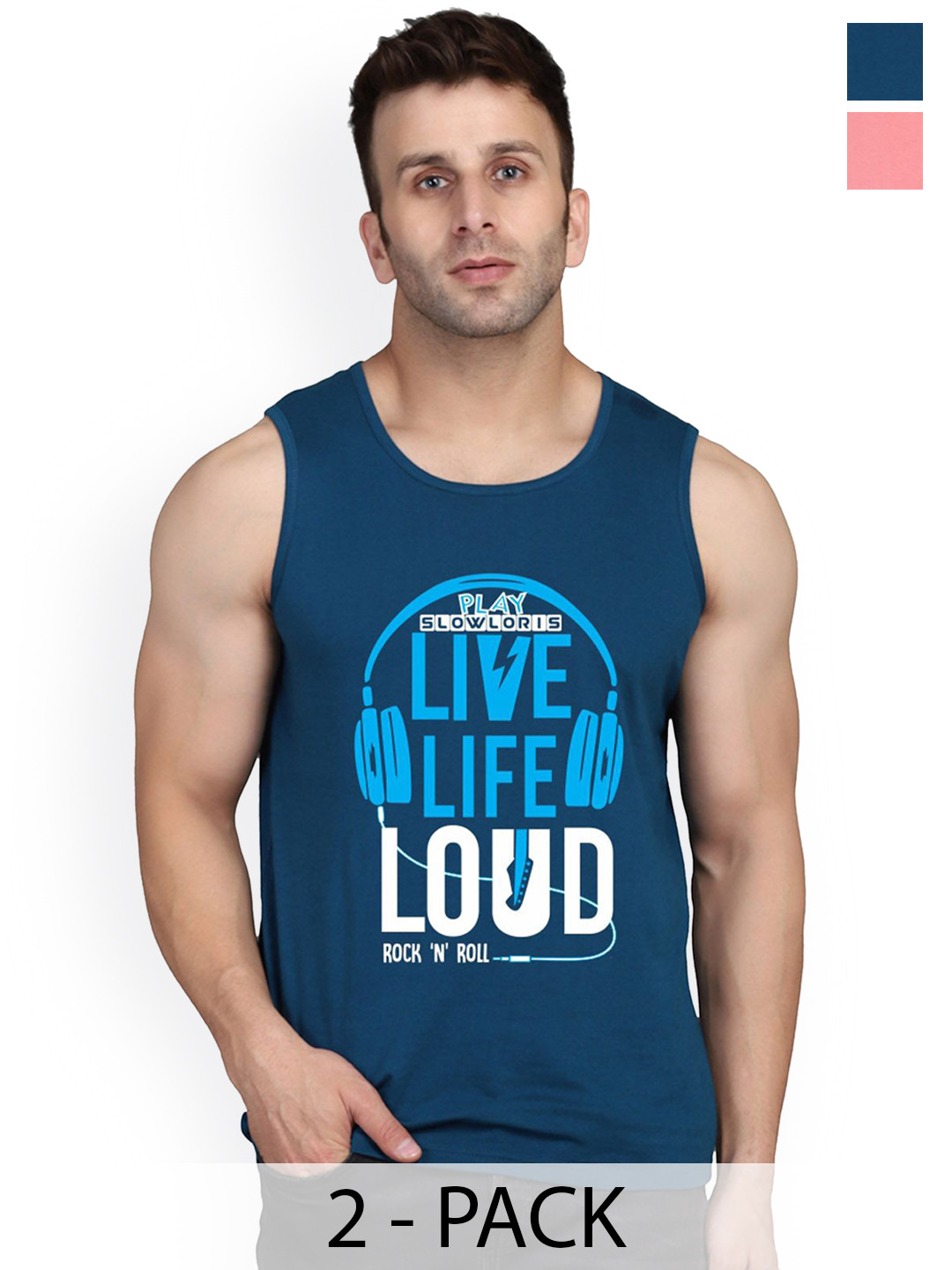 SLOWLORIS Combo Pack Of 2 Printed Cottn Gym Vests