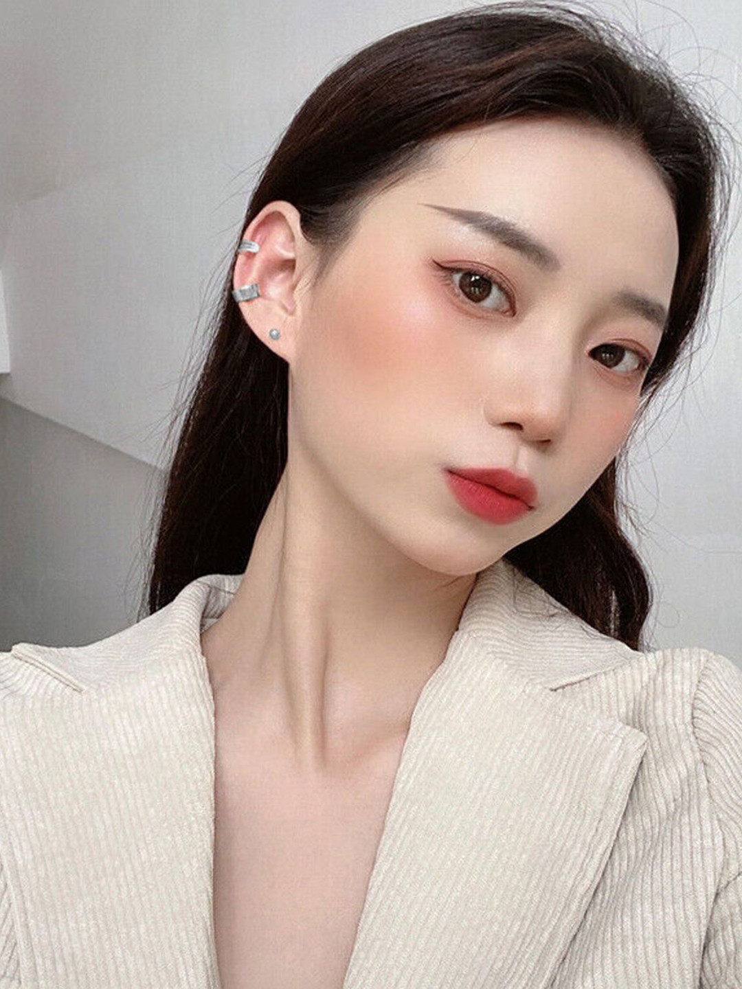 FIMBUL 3 Pcs Stainless Steel Silver Plated Ear Cuffs & Studs