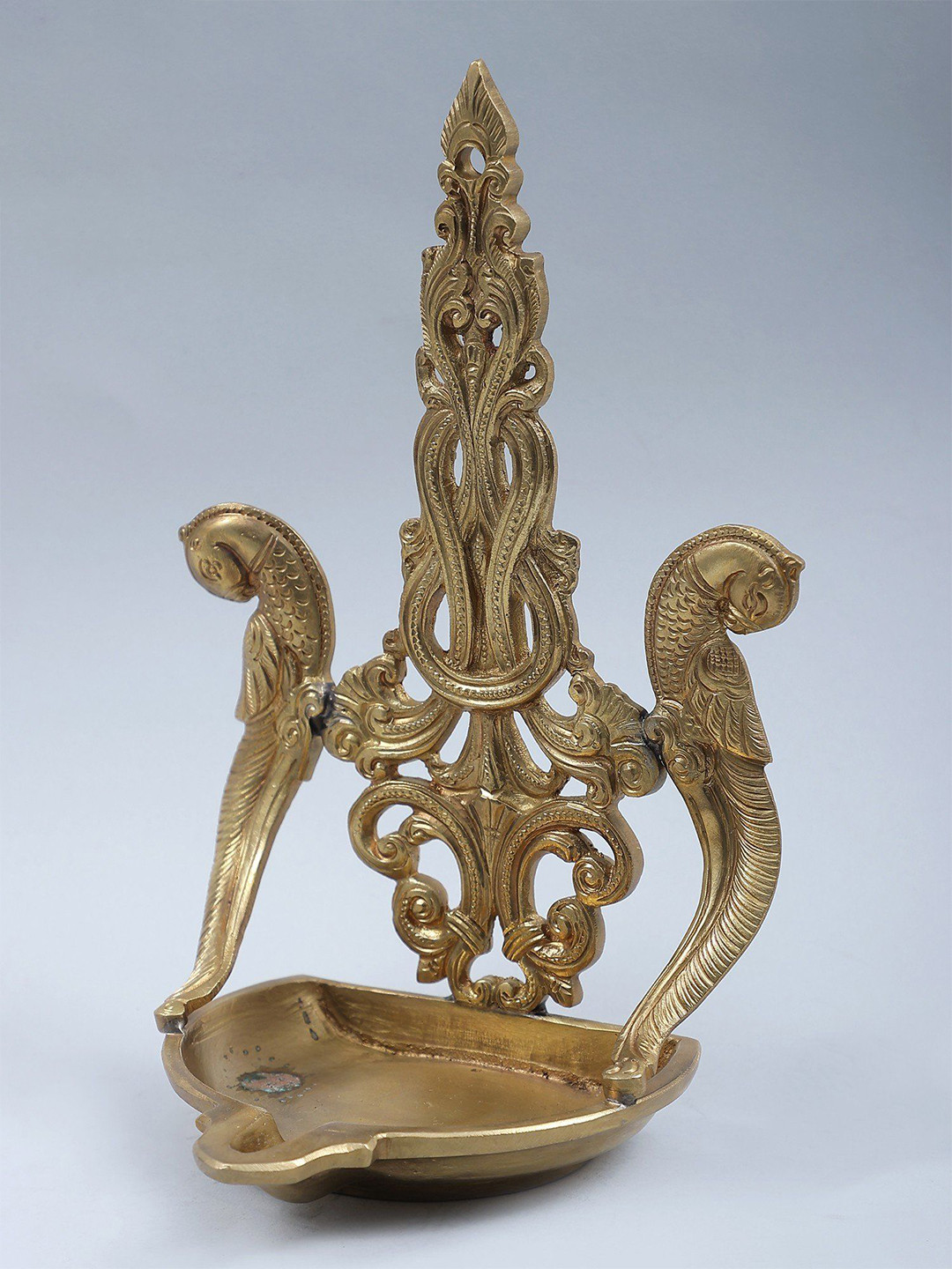 Exotic India Bronze Hoysala Art Designer Diya with Parrots