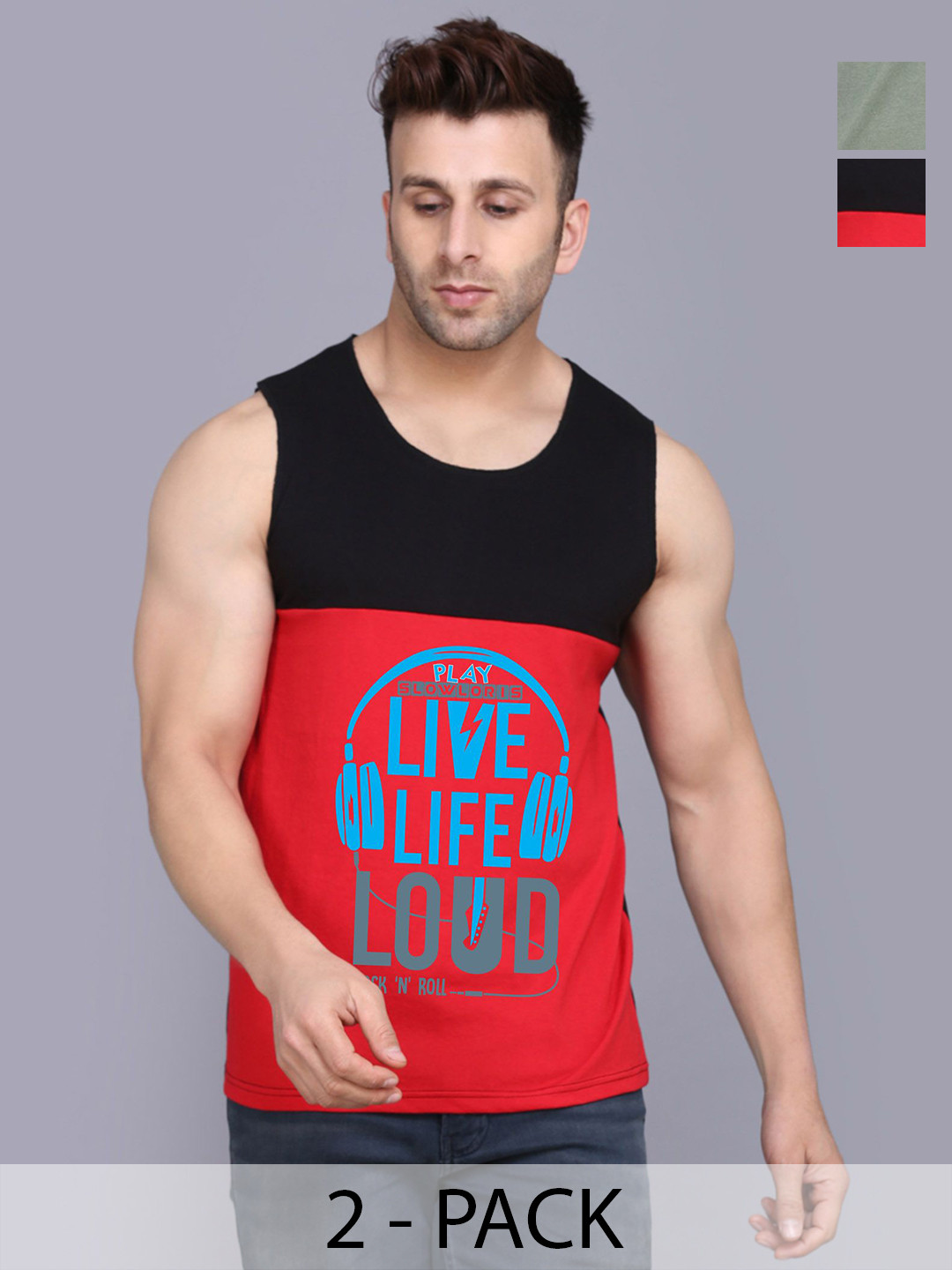 SLOWLORIS Men Pack Of 2 Typography Printed Round Neck Cotton Slim Fit T-Shirts