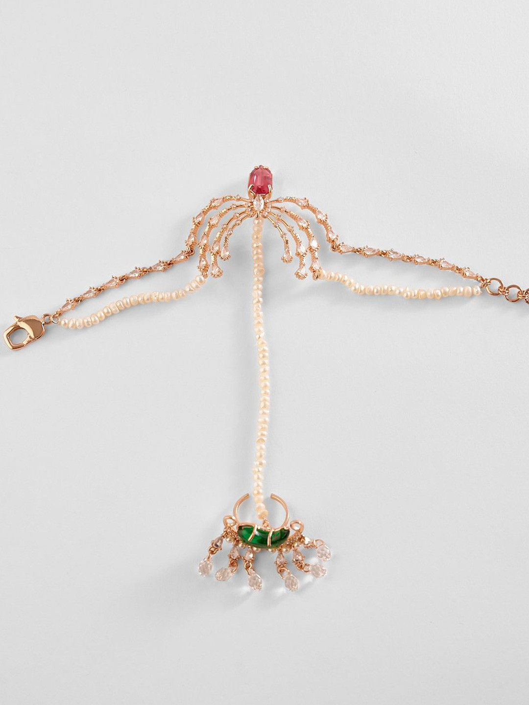 Outhouse 22kT Rose Gold-Plated Crystal and Cubic Zircoin Studded & Beaded Ring Bracelet
