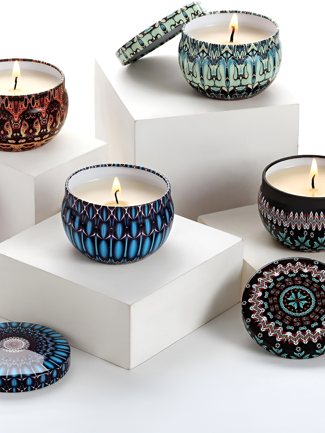 Parkash Candles Floral Tin Soy Wax Premium Scented Ethnic Motifs Jar Candles