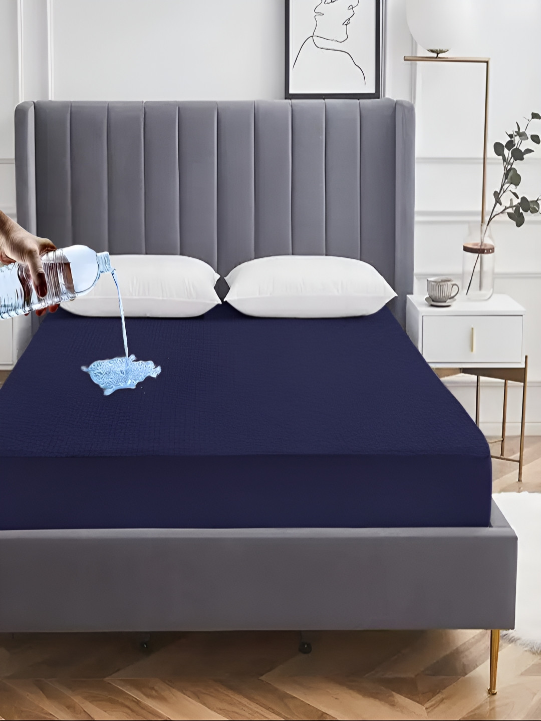 AVI Navy Blue Terry Cotton Fitted Water Resistant Mattress Protector