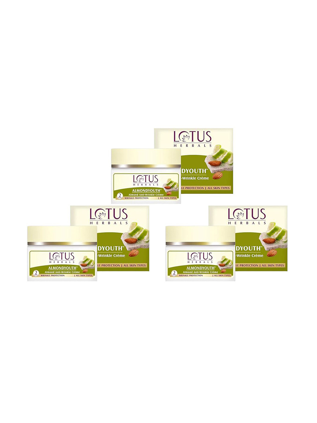 Lotus Herbals Set Of 3 Almondyouth Almond Oil & Lemon Peel Anti-Wrinkle Cream- 50g Each