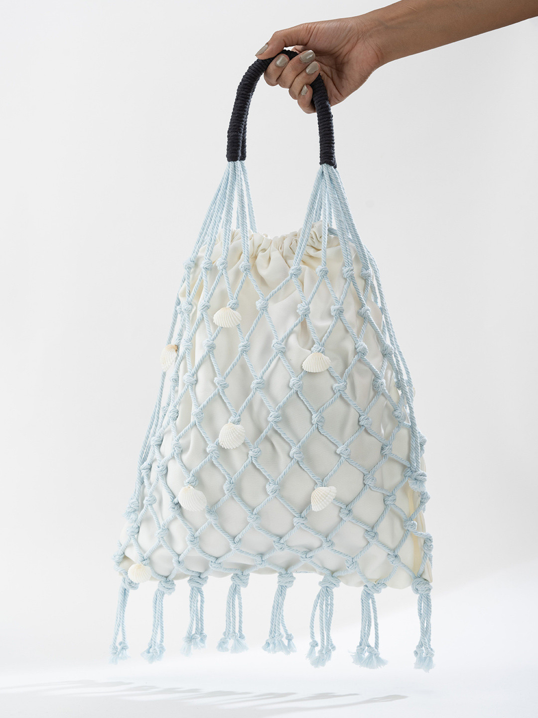 Terra Living Solid Textured Tote Bag with Fringed