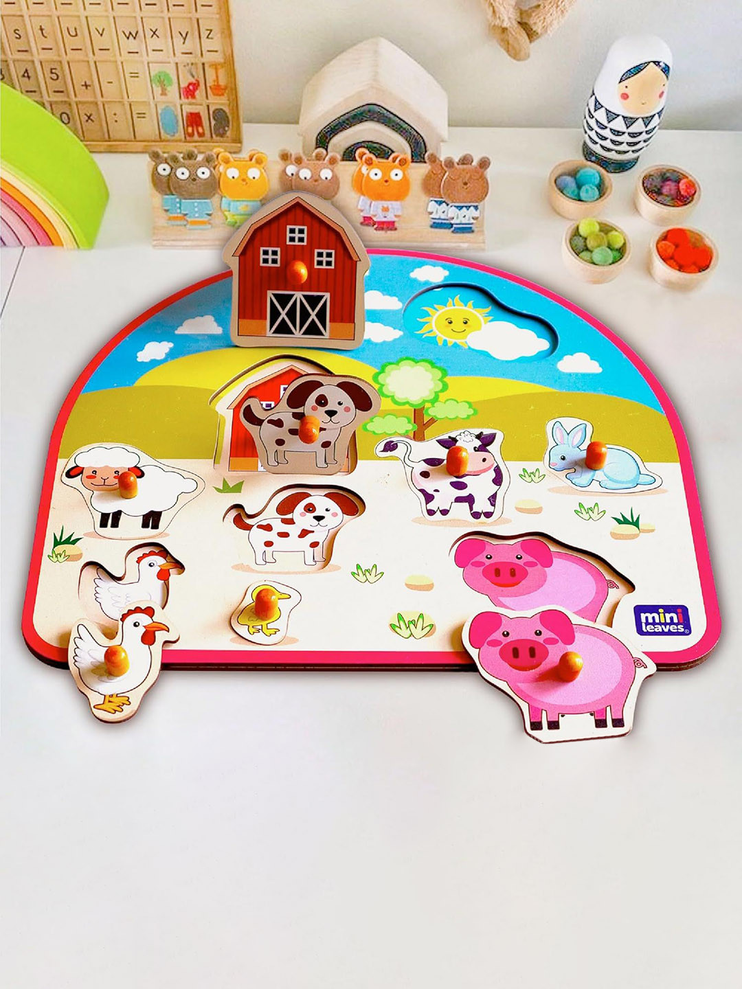 Mini Leaves Barnyard Wooden Peg Puzzle
