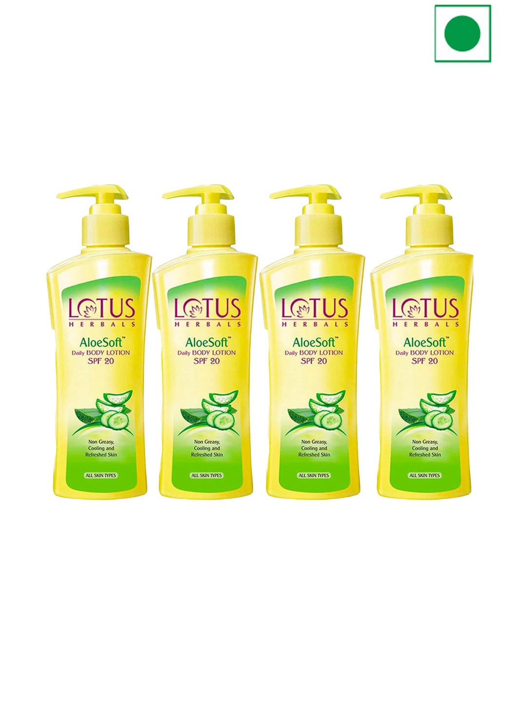 Lotus Herbals Set Of 4 AloeSoft SPF 20 Body Lotion 250 ml Each