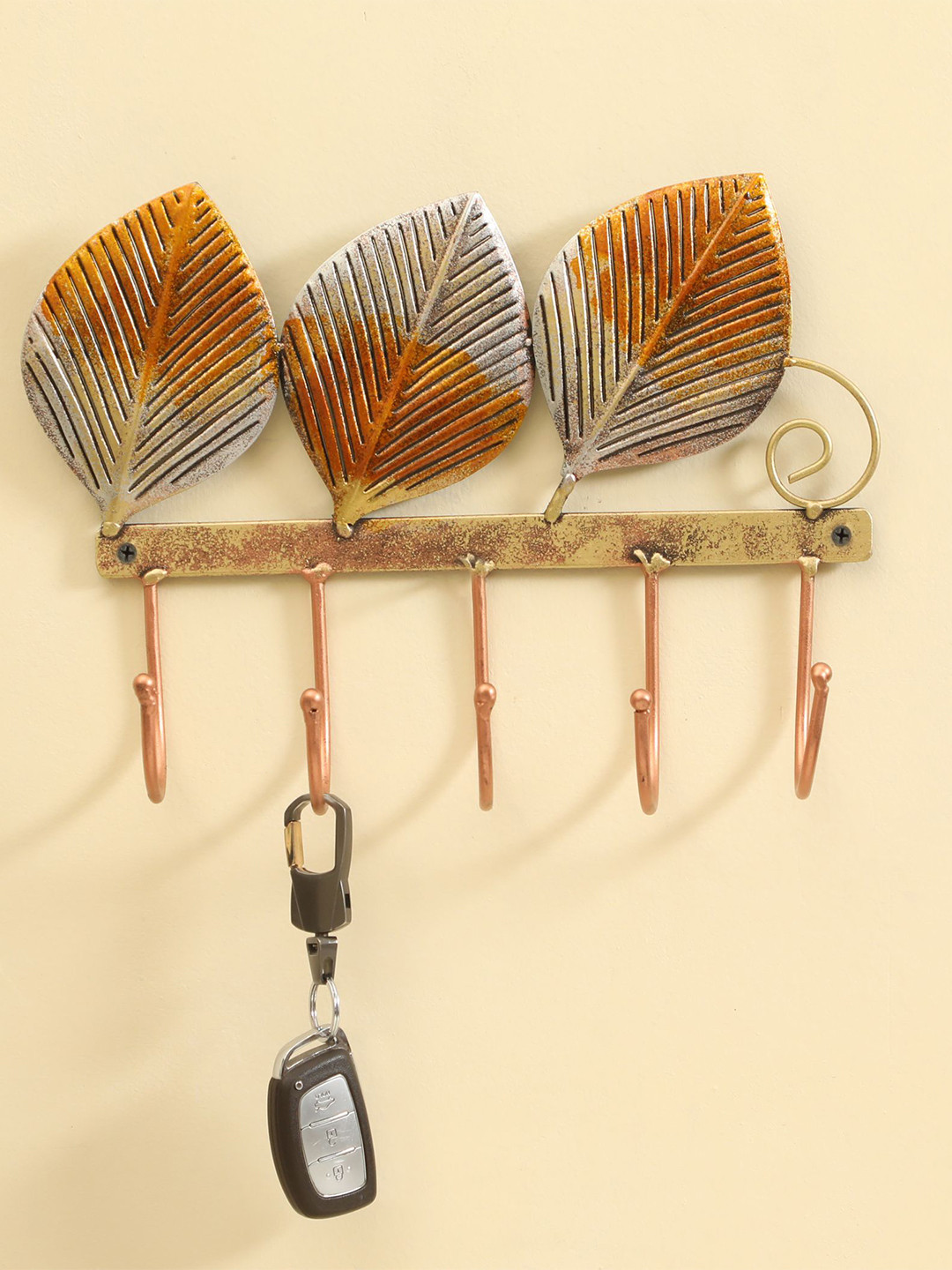 vedas Leaf Gold & Silver Toned Wall Hooks For Keys