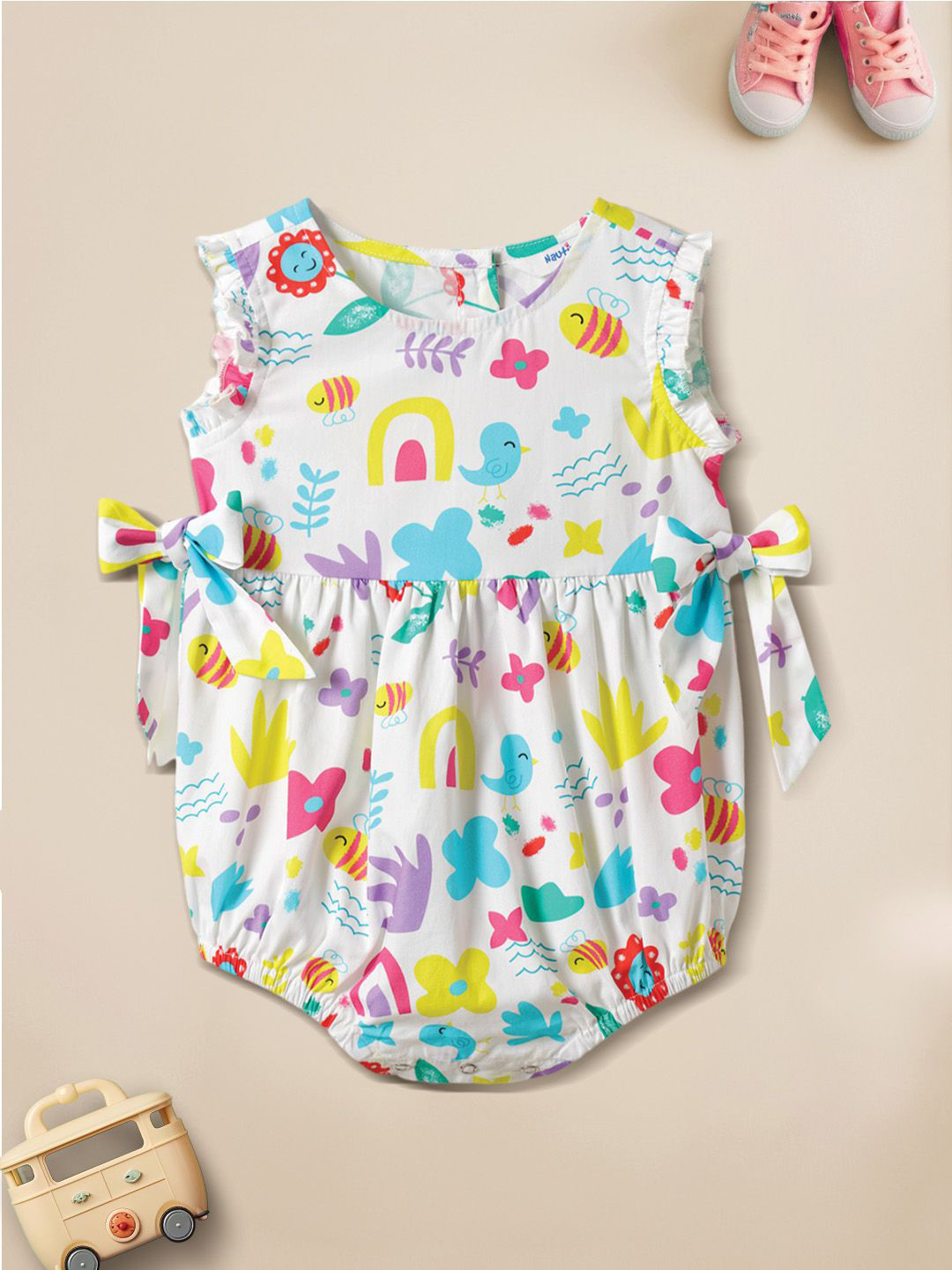 Nauti nati Girls Pure Cotton Checked Jumpsuit