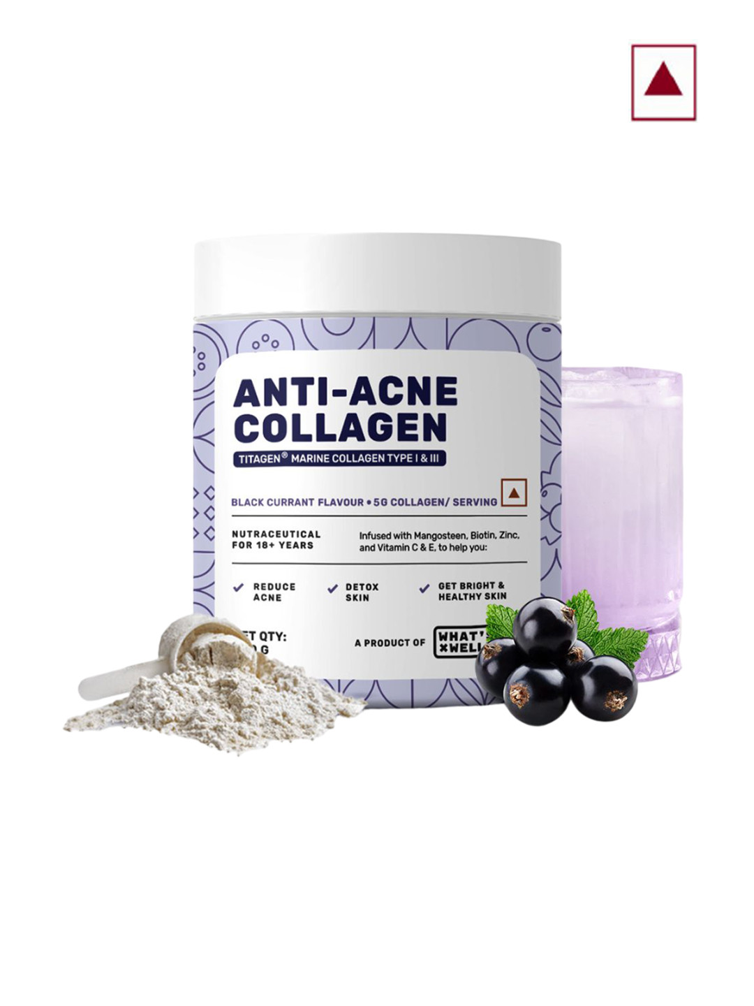 What's Up Wellness Anti-Acne Collagen Powder - Black Currant Flavour - 200g