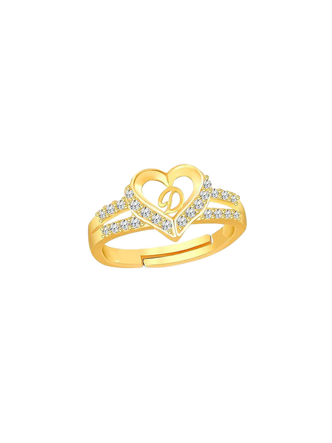 Lila D Letter Gold-Plated Cubic Zirconia Stone Studded Finger Ring