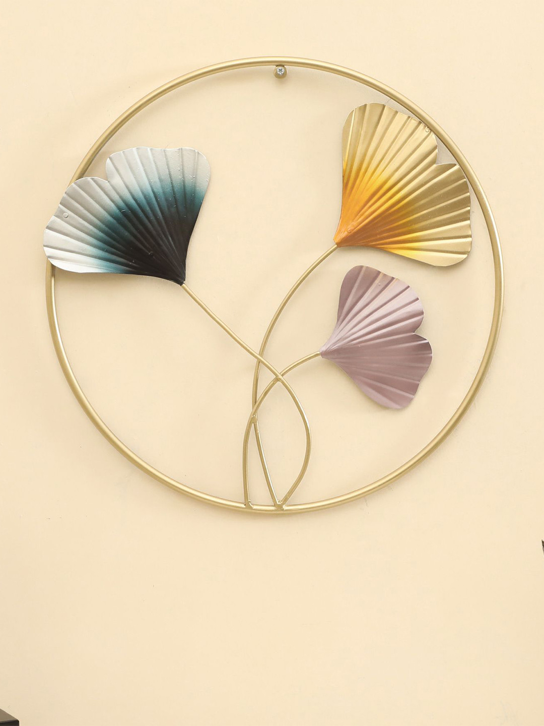 vedas three way Leaf Metal Floral Glossy Hanging Hall Wall Hangings-18.1In