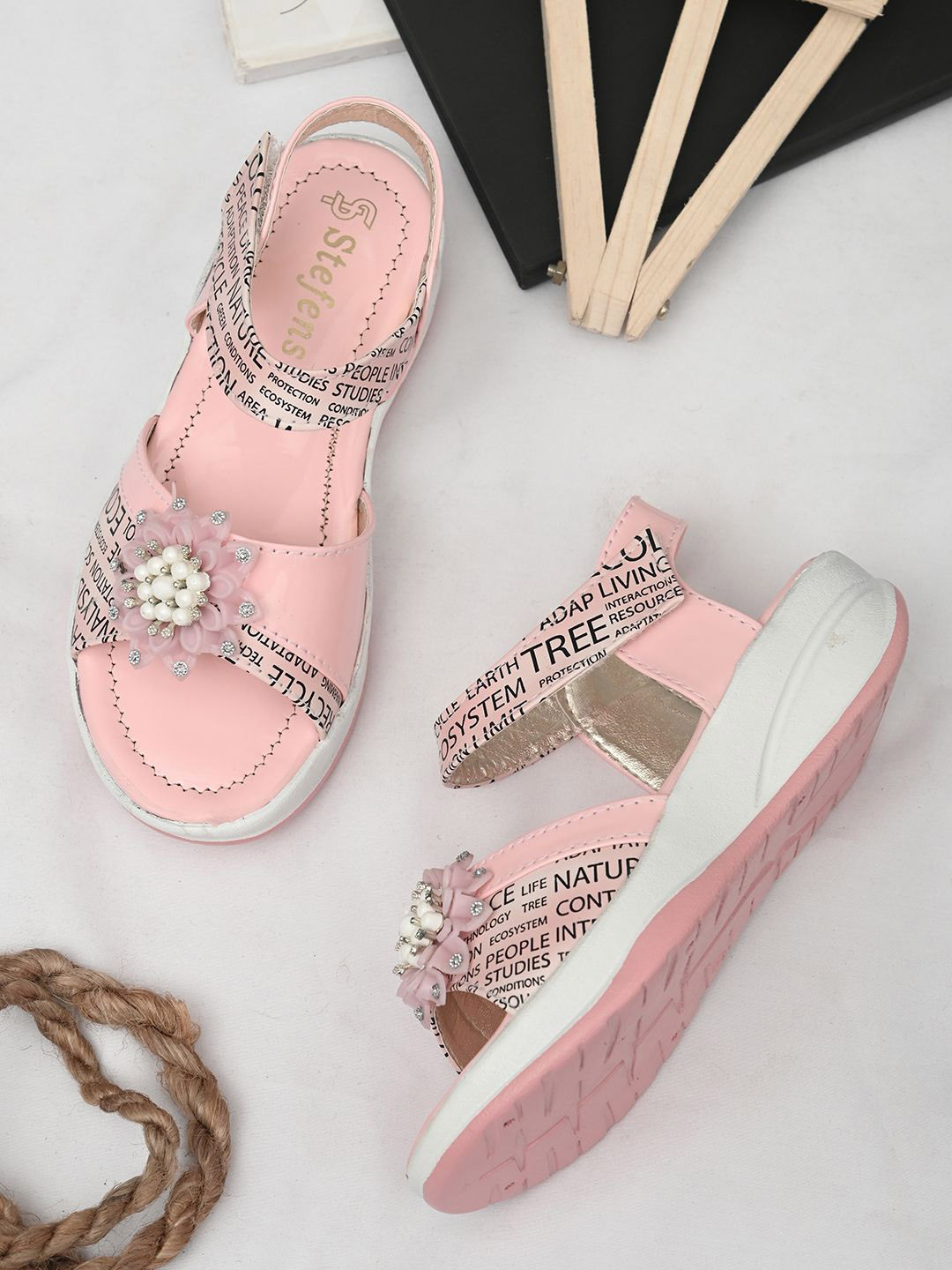 STEFENS Girls Open Toe Wedge Heels Sandals With Western - Embellished
