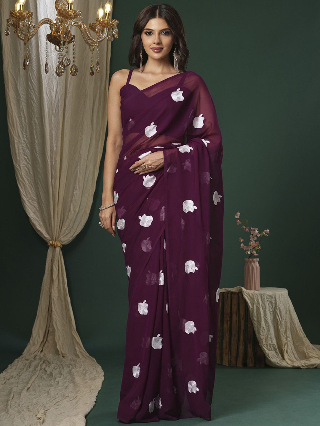 Saree mall Mirror Work Poly Georgette Sarees