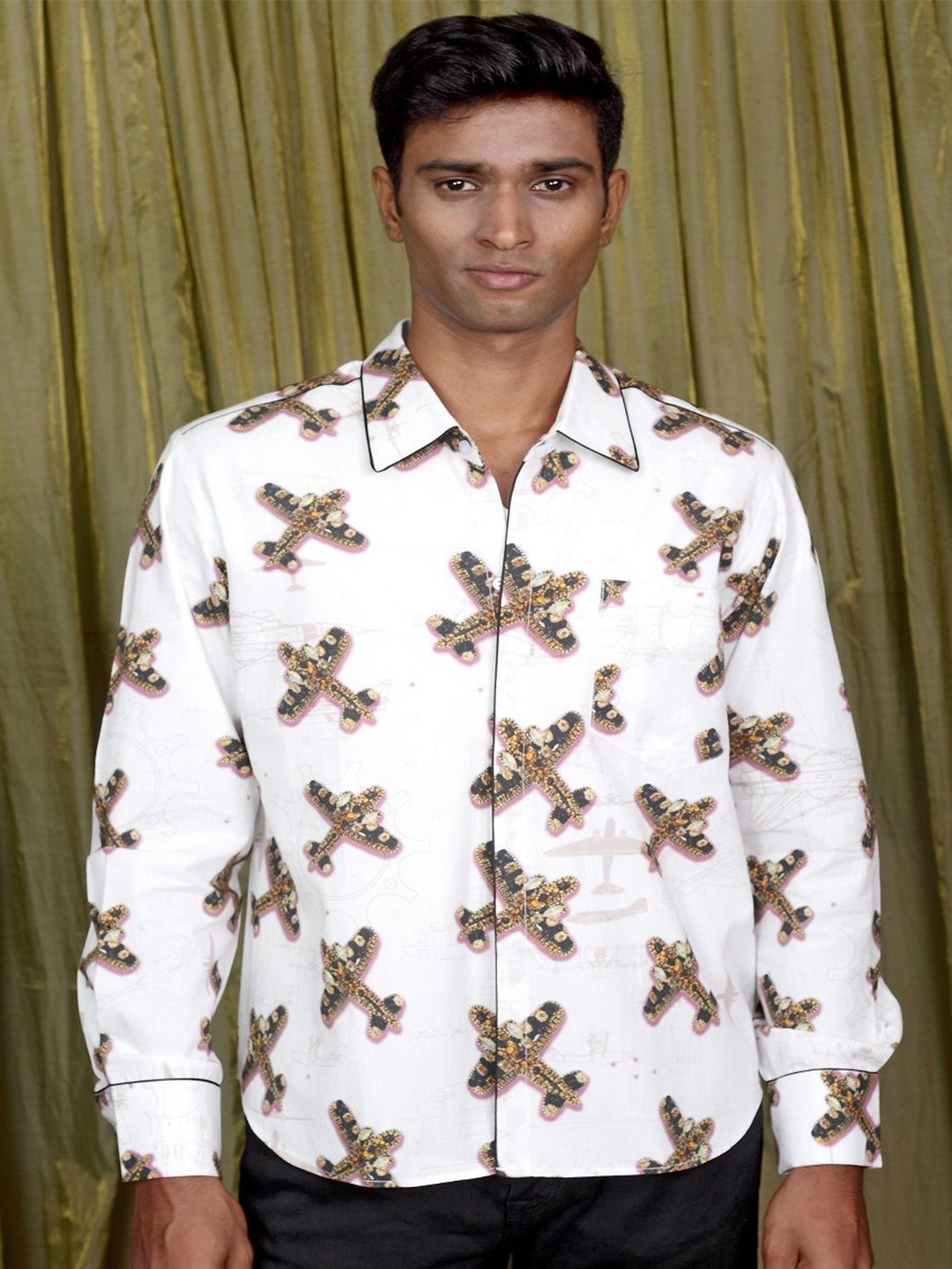 Felix Bendish Men Classic Spread Collar Conversational Printed Relaxed Fit Casual Shirt