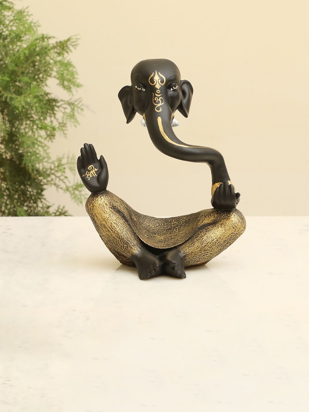vedas S-Pitambara Ganesha Black Polyresin Glossy Living Room Small Showpiece - 7.9 Inches
