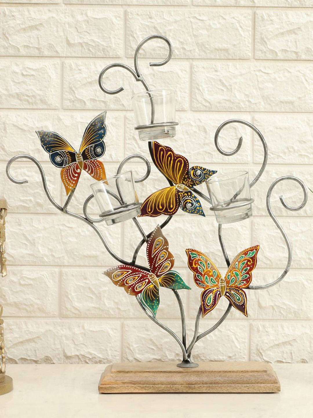 vedas F-Vritti Butterfly Yellow Metal Metallic Living Room Large Showpiece - 18.9 Inches