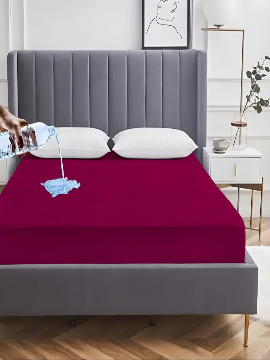AVI Maroon Terry Cotton Waterproof Mattress Protector