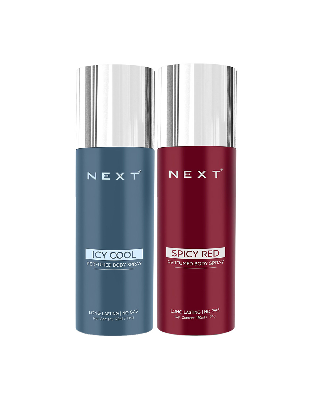 NEXT CARE Set Of 2 Icy Cool & Spicy Red Long Lasting No Gas Perfumed Body Spray-120ml Each