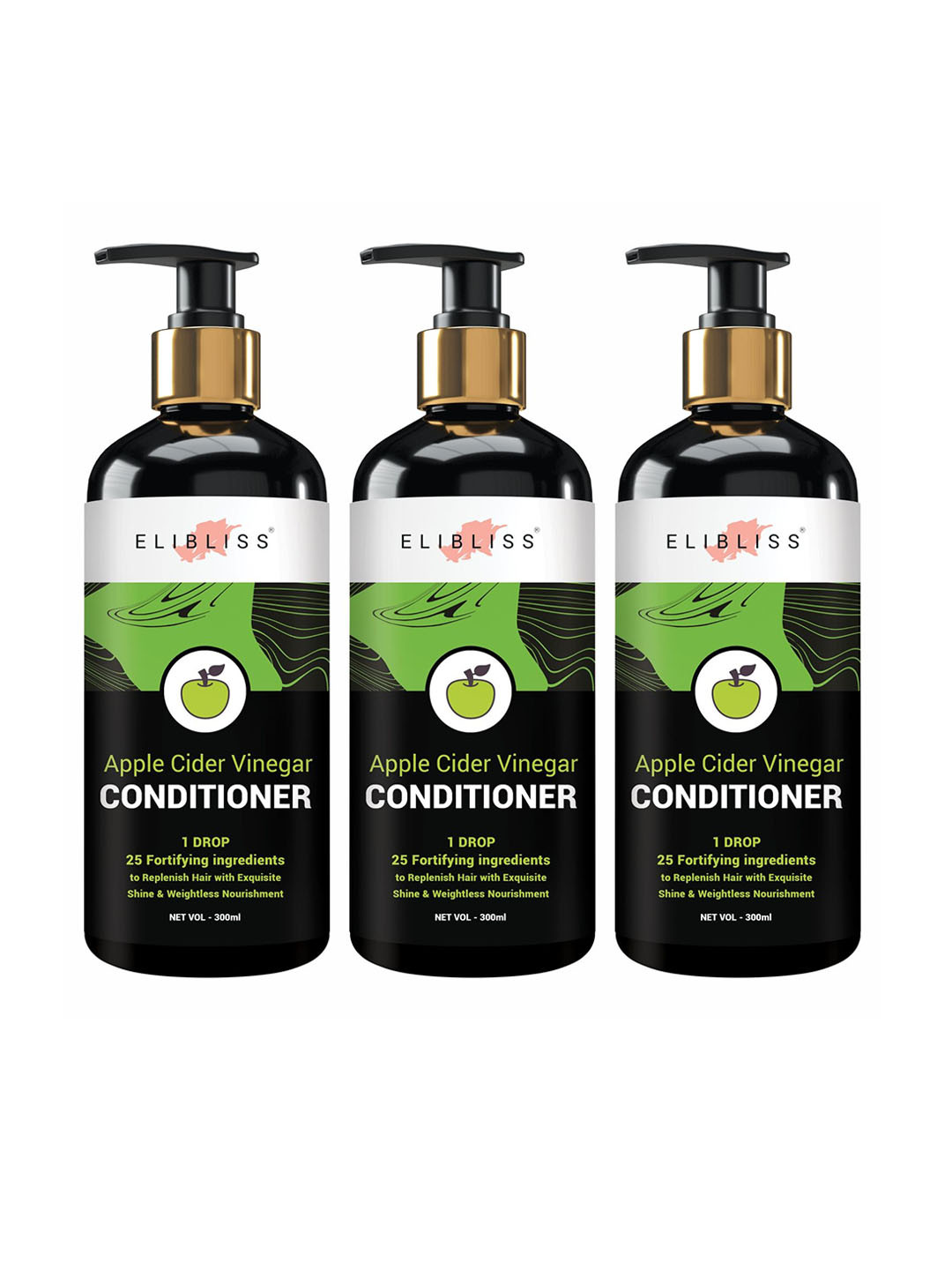 ELIBLISS Set Of 3 Jojoba Oil Exquisite Shine Apple Cider Conditioner 300 ml Each