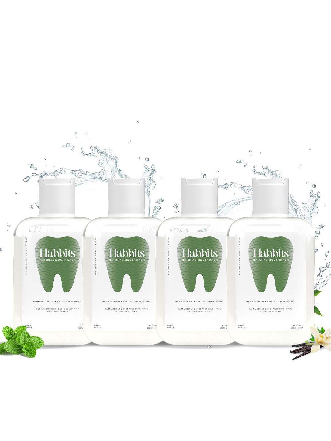 HABBITS Set Of 4 Sensitivity Relief Natural Mouthwash With Vanilla & Peppermint-250ml Each