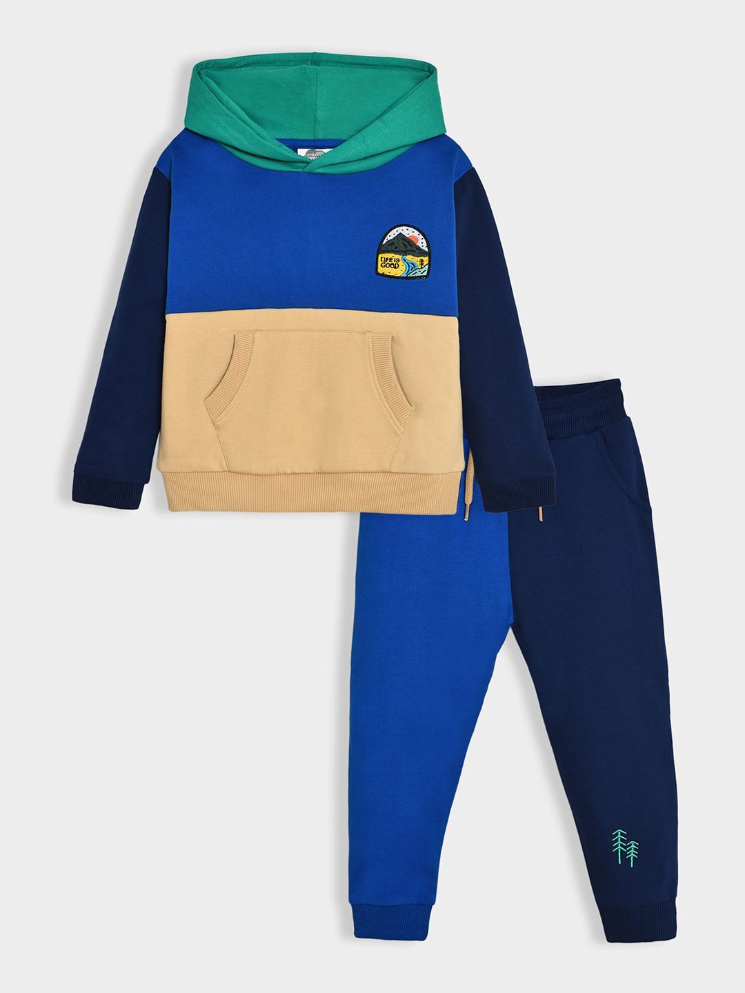 MiArcus Kids Colourblocked Hooded Pure Cotton Sweatshirt & Pajama