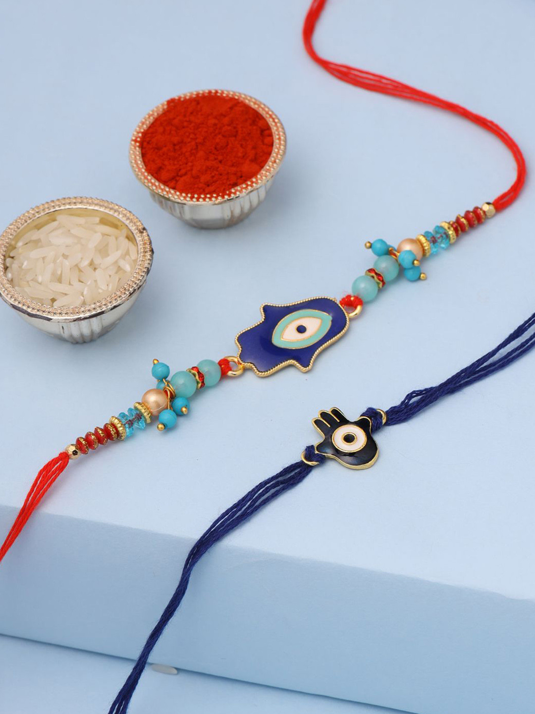 Natures Buggy Set of 2 Evil Eye Beaded Thread Rakhis