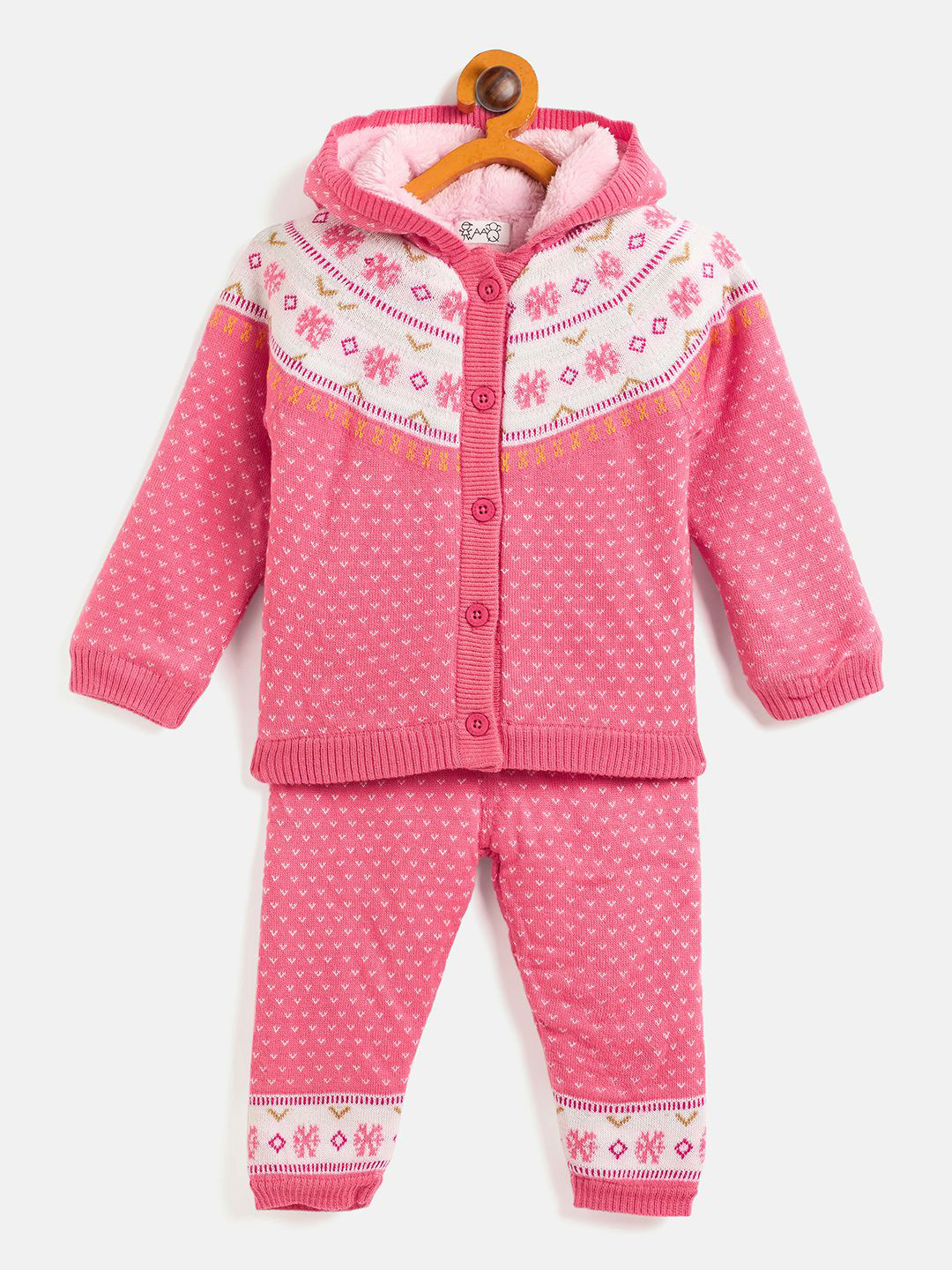 JWAAQ Girls Floral self design  Hooded Sweatshirt With Joggers