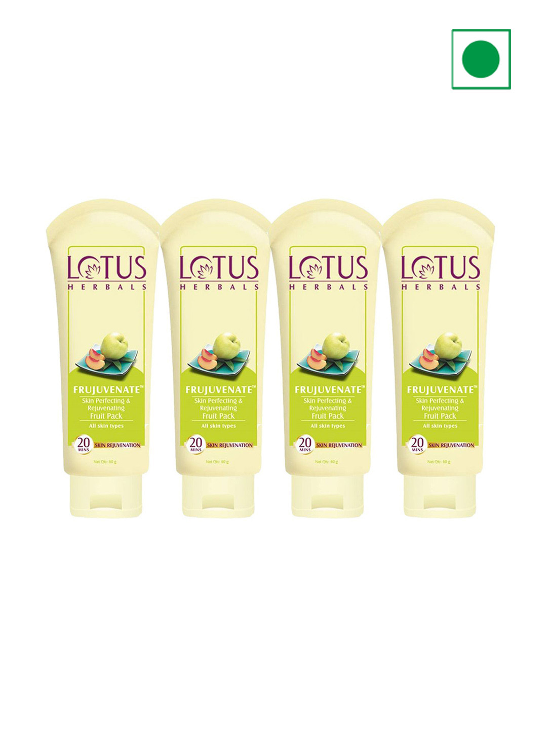 Lotus Herbals Set Of 4 Frujuvenate Skin Perfecting & Rejuvenating Fruit Face Pack 60g Each