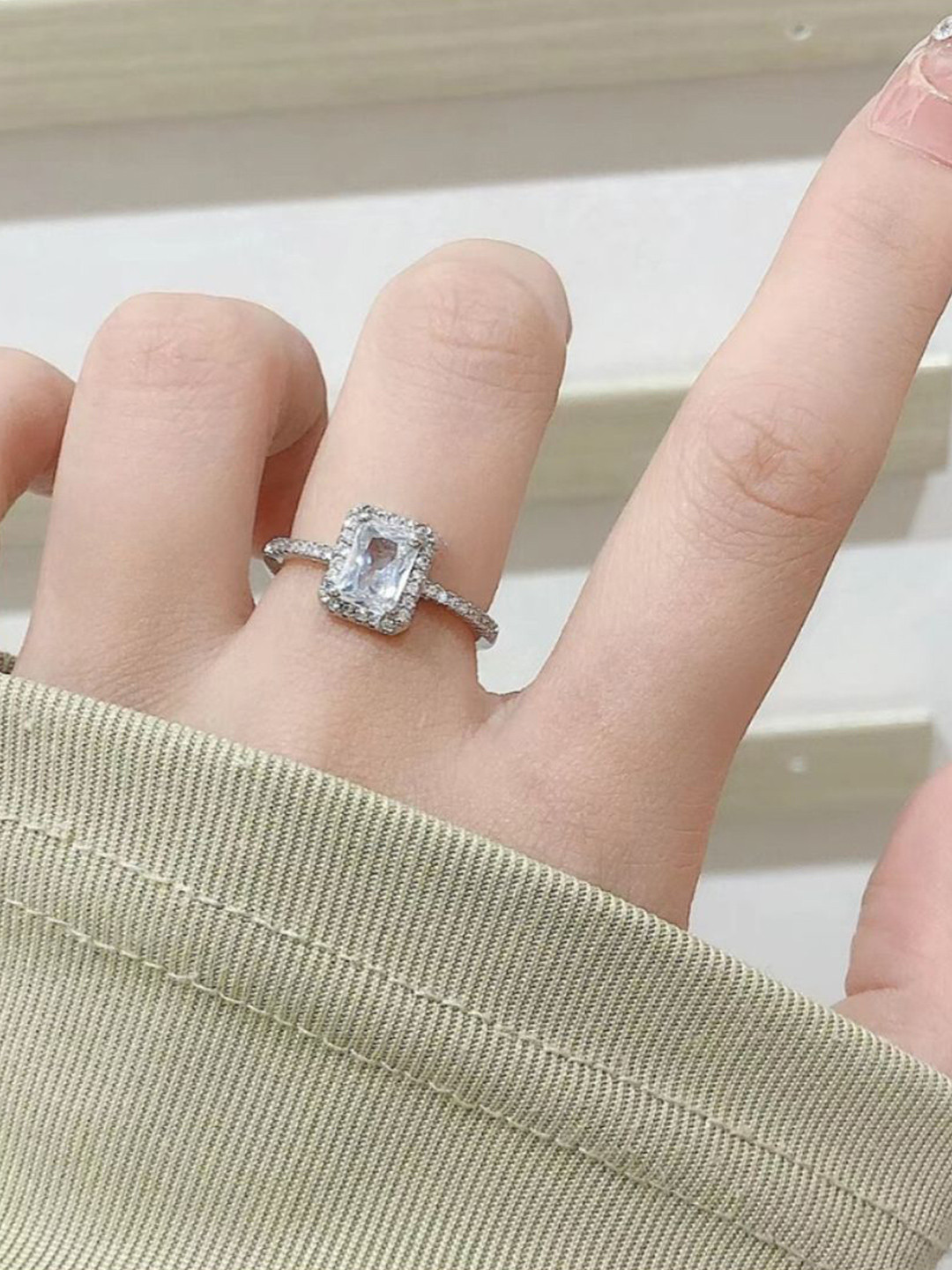 SALTY Silver-Plated Solitaire Stone Studded Finger Ring