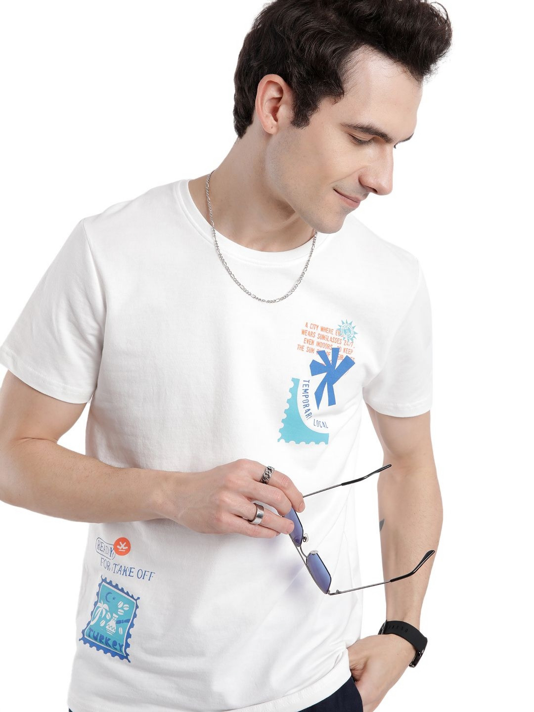 WROGN Men Tribal Printed Pure Cotton Raw Edge T-shirt