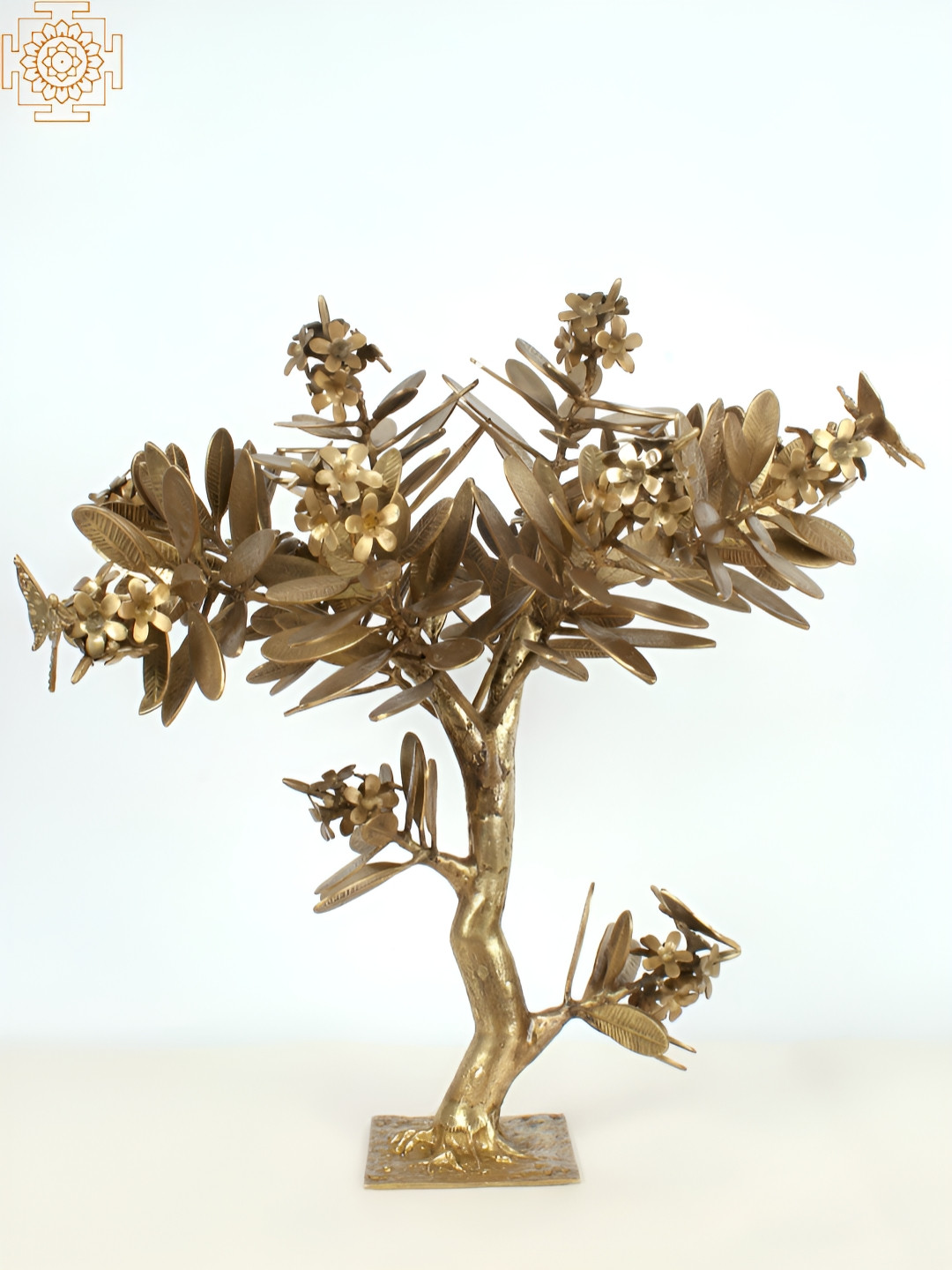 Exotic India Guava Tree with Butterflies Gold Brass Metallic Living Room Extra Large Showpiece - 25.5 Inches