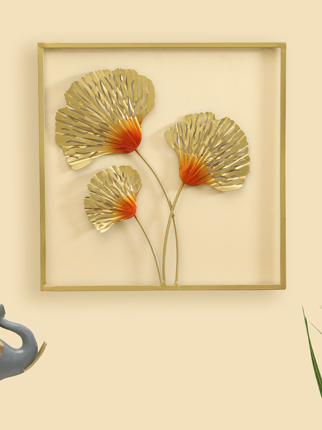 vedas Scoop Ginko Leaf Metal Glossy Hanging Hall Wall Hangings-18.1In