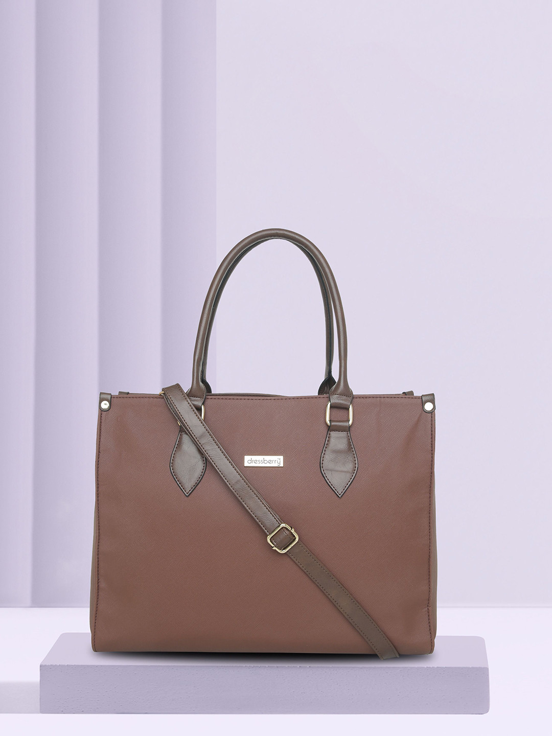 DressBerry Tan Structured Laptop Handheld Bag
