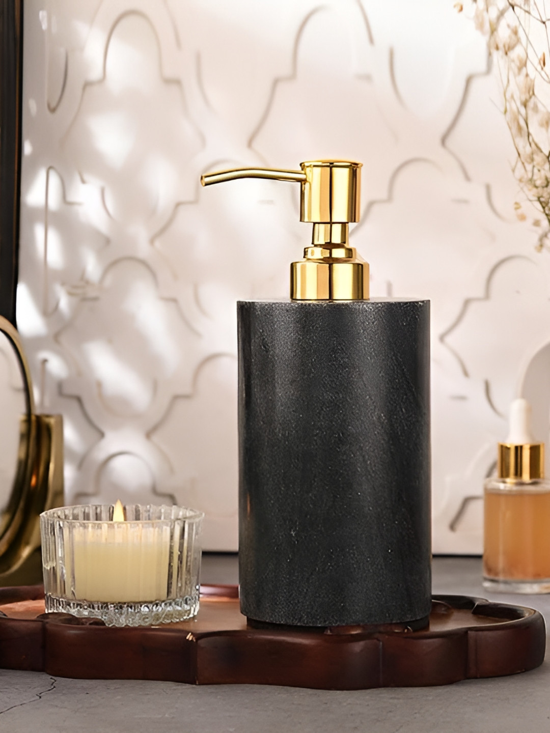 NikkisPride Black & Gold-Toned Solid Marble Soap Dispenser