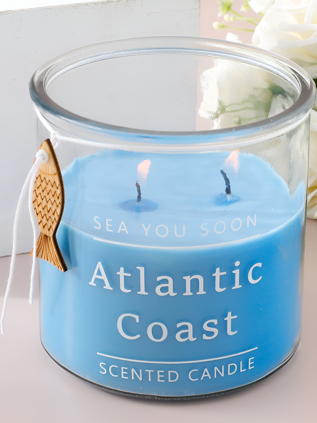 UMAI Printed Scented 2 Wick Blue Water Solid Geometric Regular Jar Candles