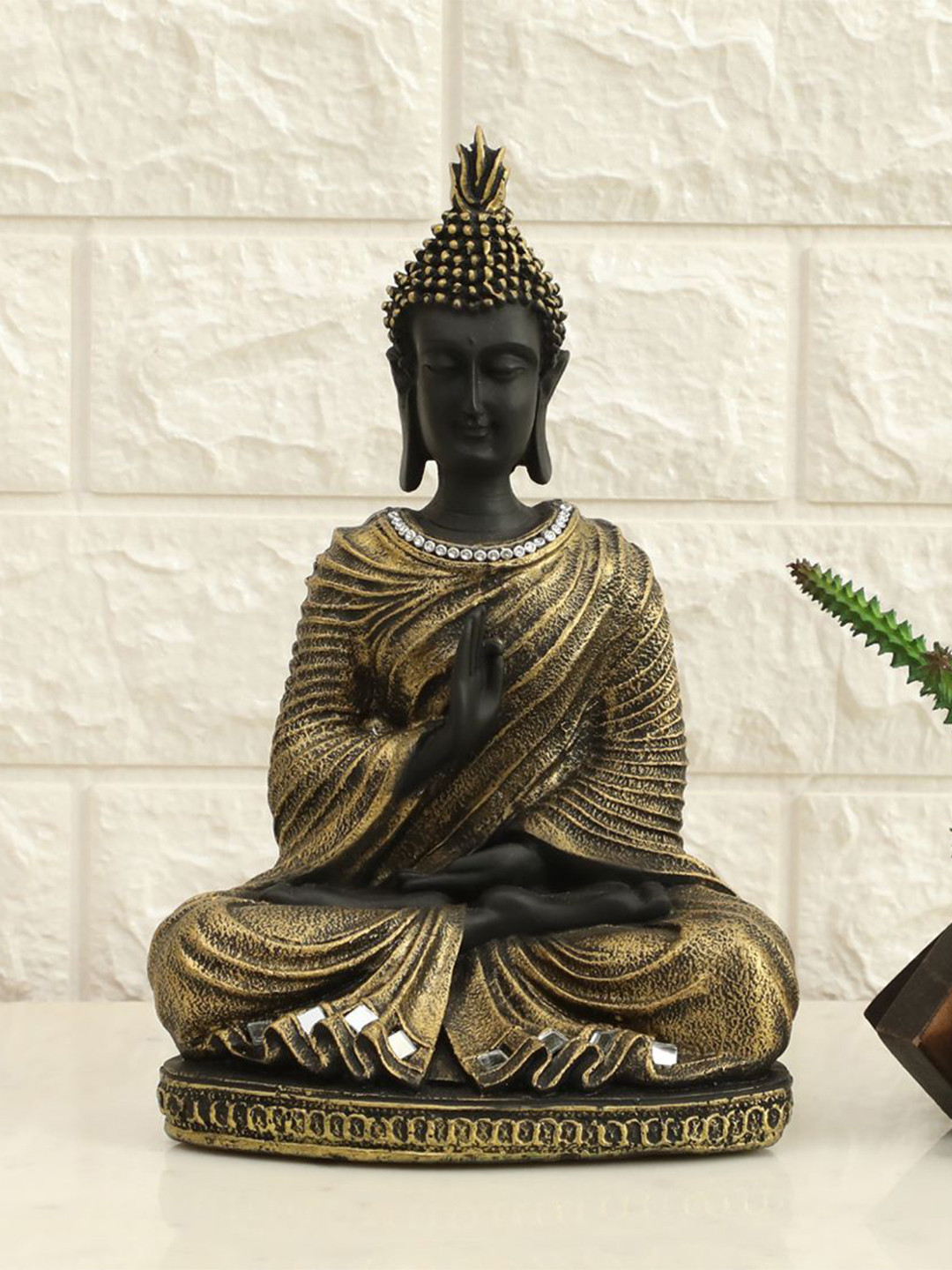 vedas Noble Buddha Gold Polyresin Natural Living Room Medium Showpiece - 10.2 Inches