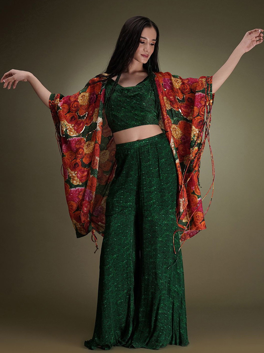 Breathe by Aakanksha Singh Joanna Plus Size Self-Design Crop Top With Sharara & Shrug