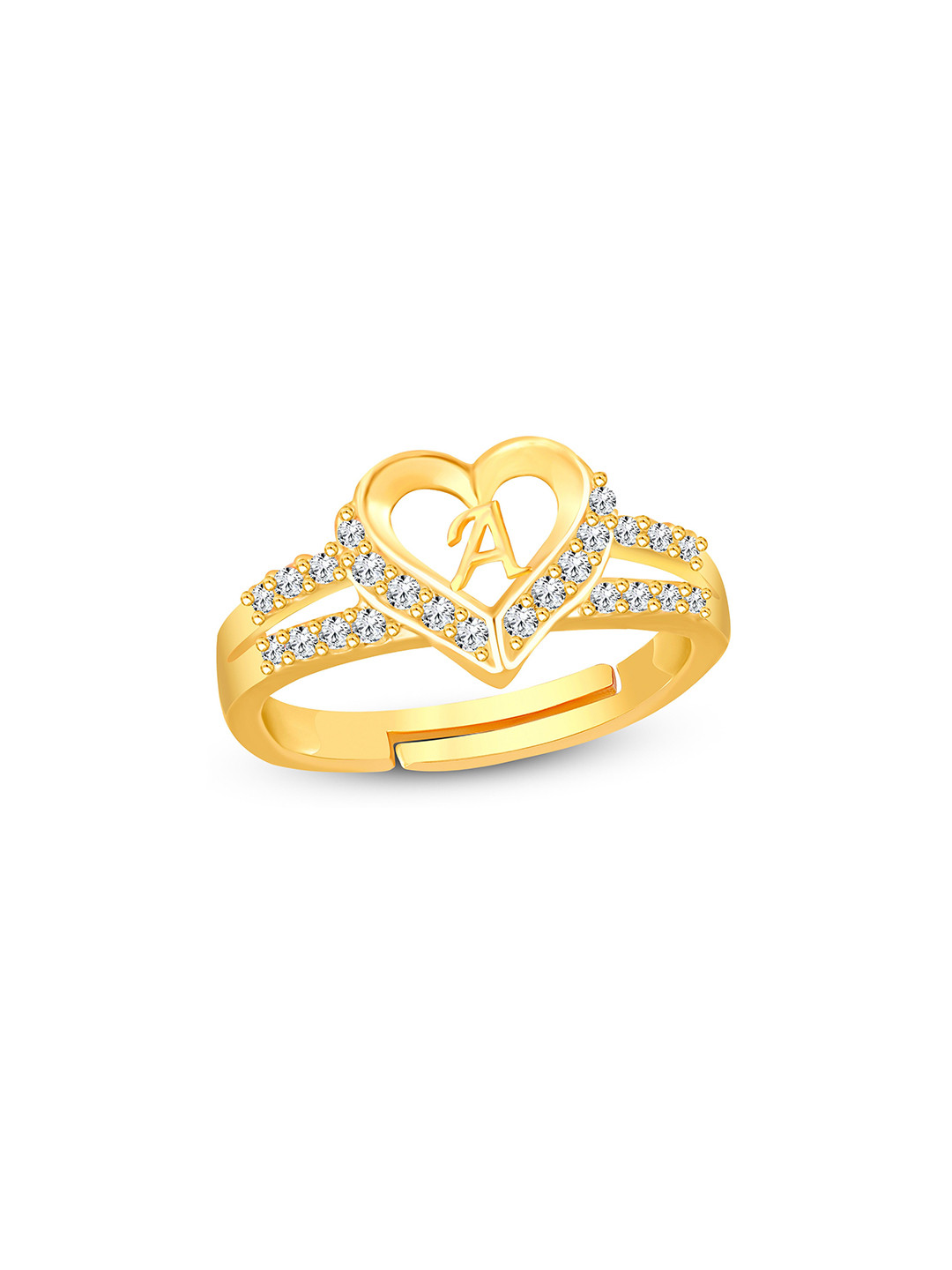 Lila A Letter Gold-Plated Cubic Zirconia Stone Studded Finger Ring