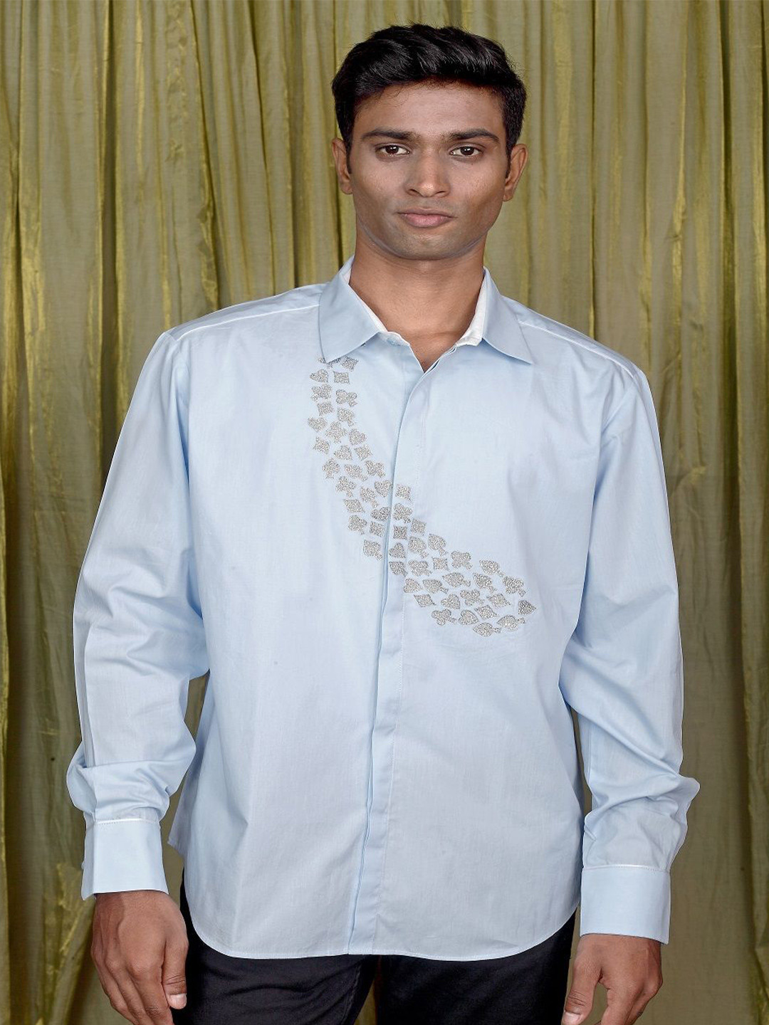 Felix Bendish Men Classic Spread Collar Solid Cotton Relaxed Fit Casual Shirt