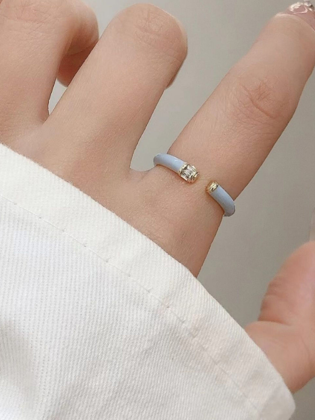 SALTY Gold-Plated & Blue Enamel Crystal Finger Ring