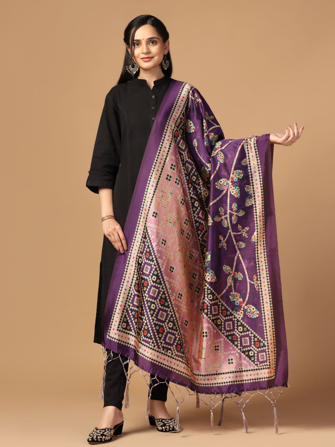 Kaizen TEXO FAB Ethnic Motifs Printed Assam Silk Dupatta