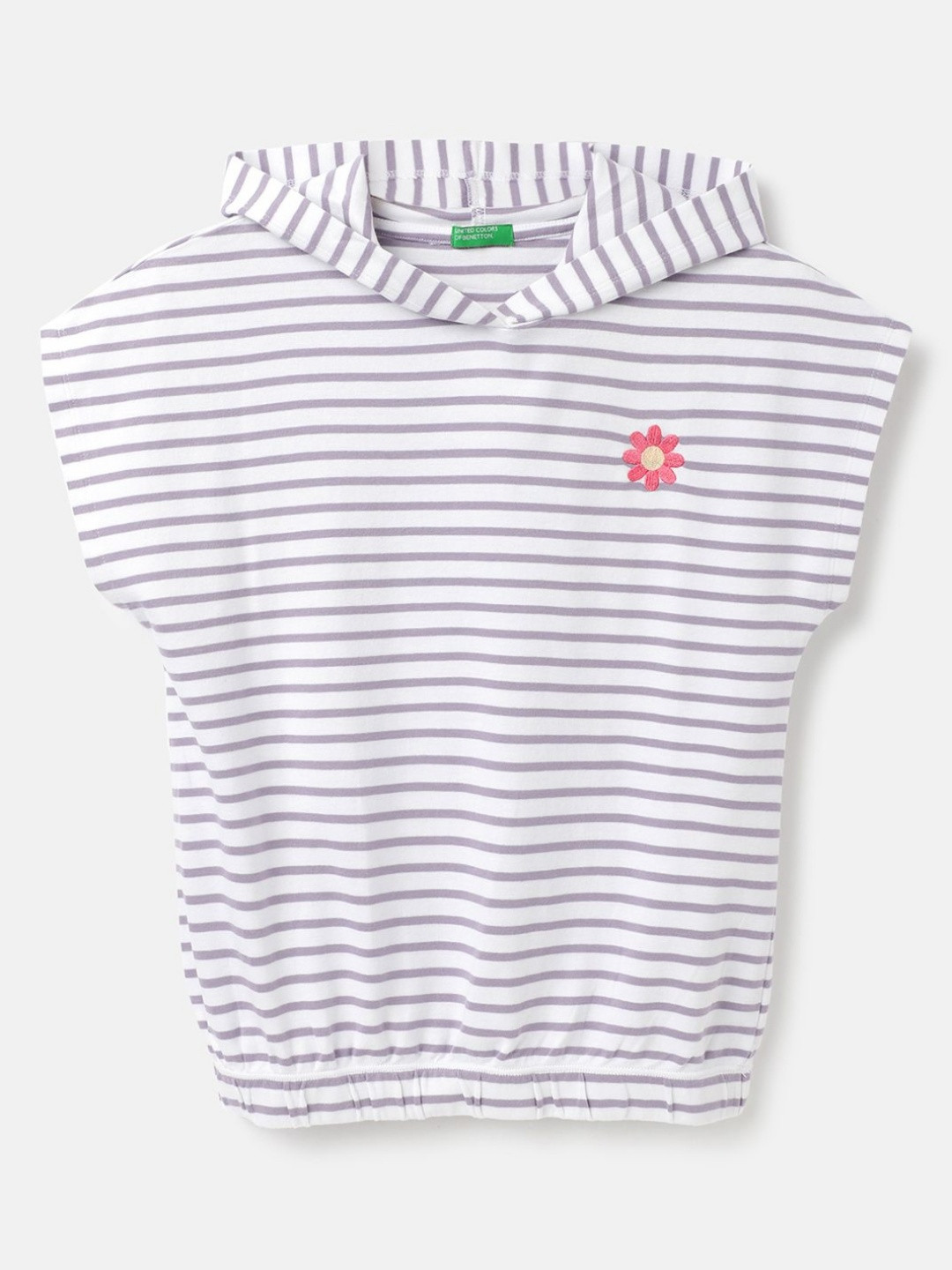 United Colors of Benetton Girls Striped Hood Pure Cotton T-Shirt