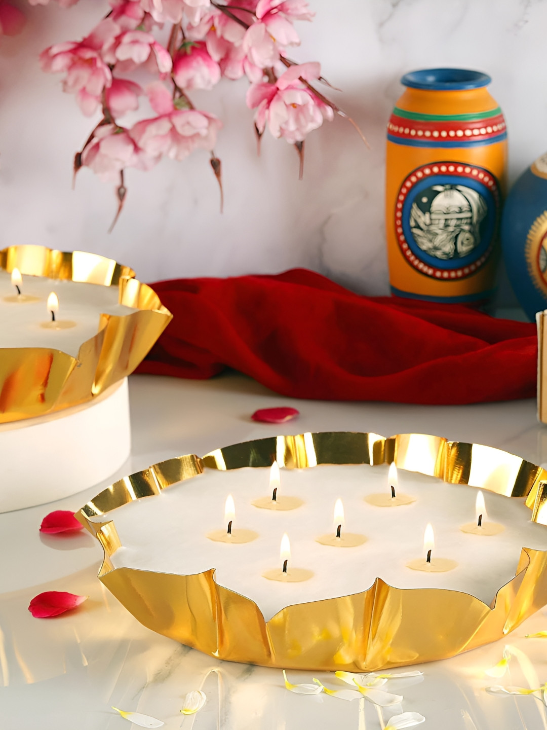 Parkash Candles Premium Scented Large Bowl 7 Wick White Oud & Jasmine Tea Light Candles