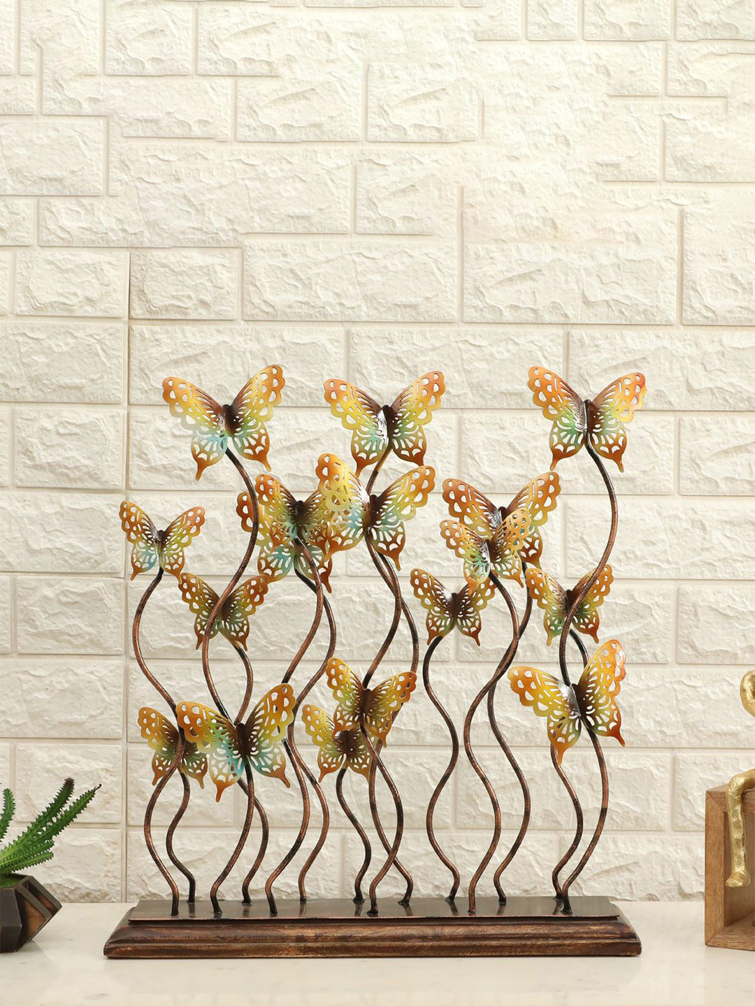vedas F-Navya Cluster Butterflies Brown Metal Metallic Living Room Large Showpiece - 18.9 Inches