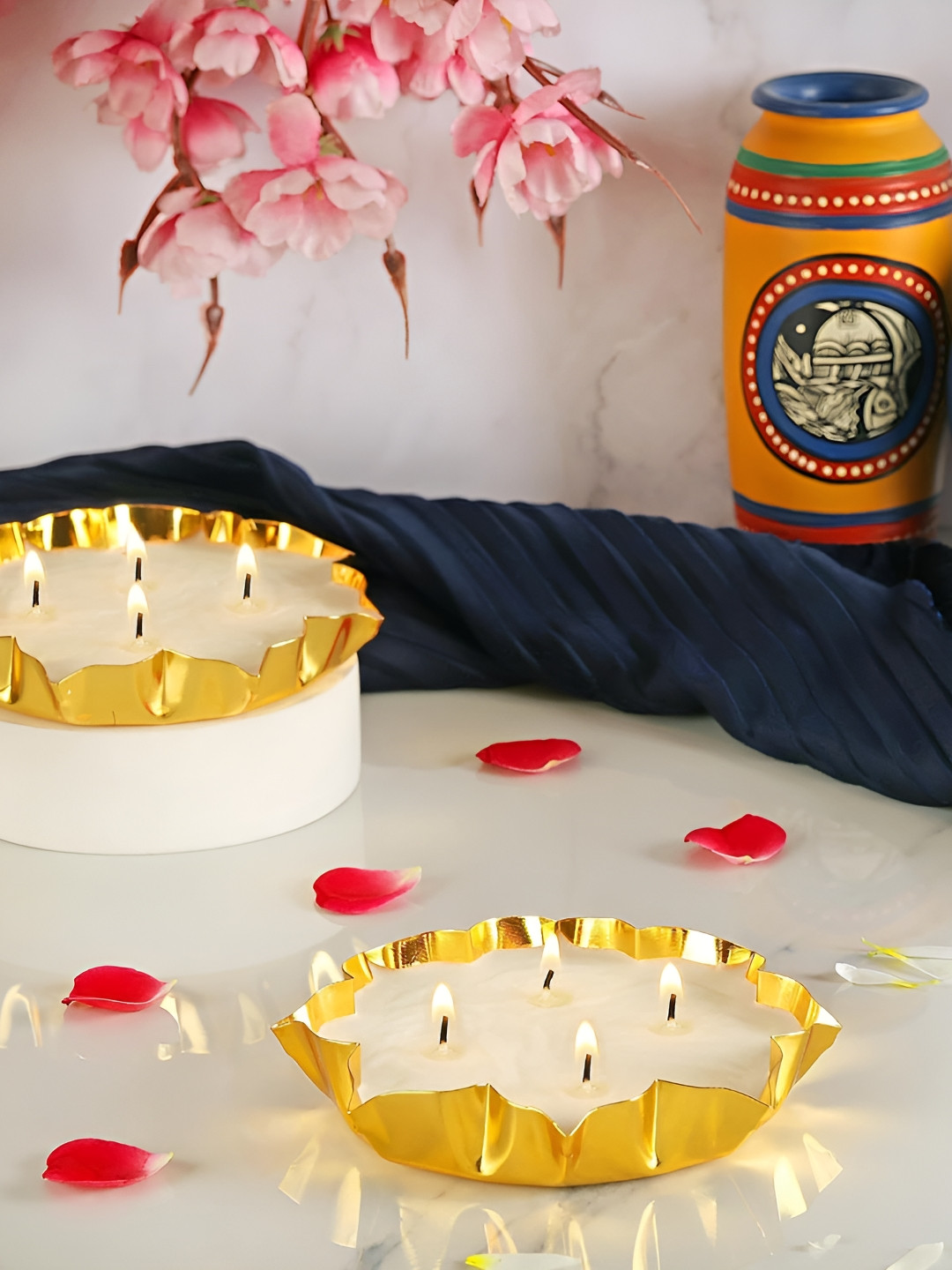 Parkash Candles Premium Small Bowl 4 Wick Black Oud & Cinnamon Solid Tea Light Candles