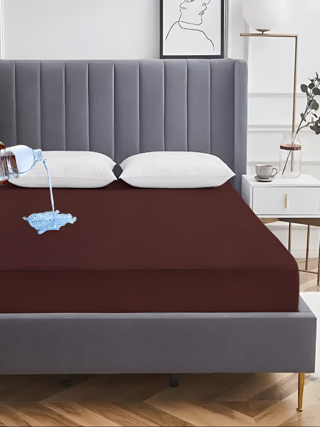 AVI Brown Terrycotton Water Resistant Queen Fitted Mattress Protector